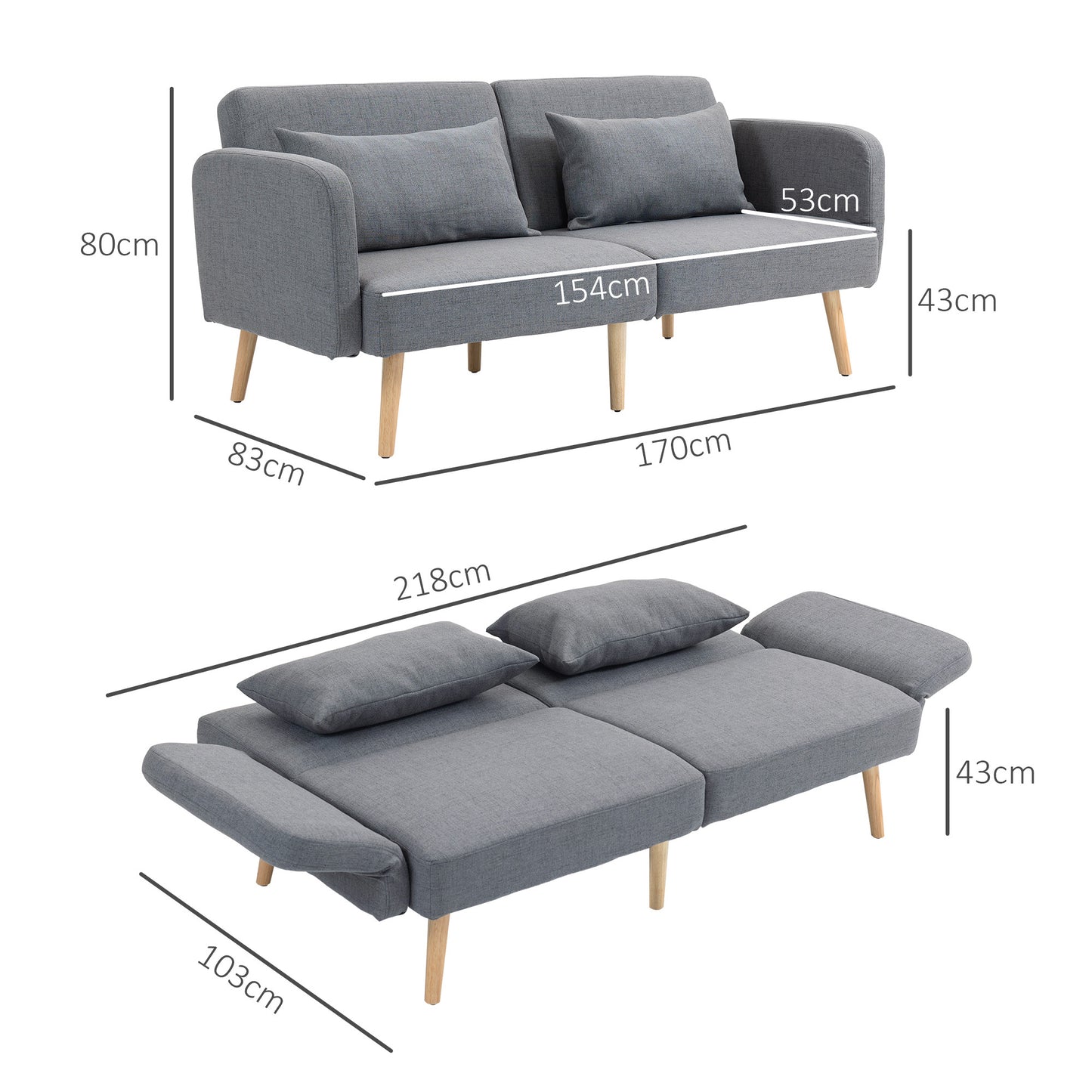 Slaapbank – Bedbank – Logeerbed – Slaapsofa – Bedbank met Opbergruimte – Grijs Linnen Look – Verstelbare Rugleuning – Compact 170x83 cm