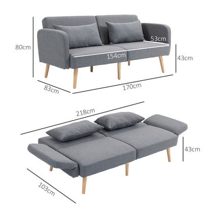 Slaapbank – Bedbank – Logeerbed – Slaapsofa – Bedbank met Opbergruimte – Grijs Linnen Look – Verstelbare Rugleuning – Compact 170x83 cm