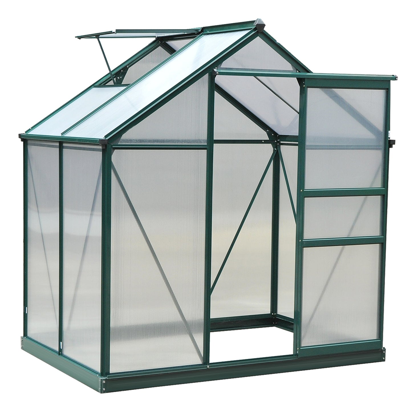 Kas – Kweekkas – Tuinkas – Serre – Broeikas – Aluminium Frame – UV-bestendig Polycarbonaat – Versterkte Basis – Dakventilatie – Schuifdeur – Groen – 2,5 m²