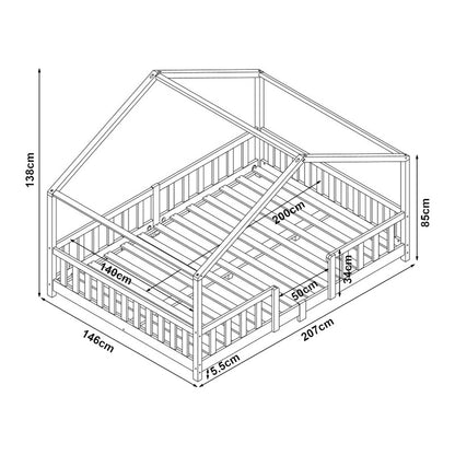 Kinderbed – Kinderbedje – Peuterbed – Bedje – Ledikant – Wit Huisvormig Design – Valbeveiliging – Massief Dennenhout – 80x160 cm