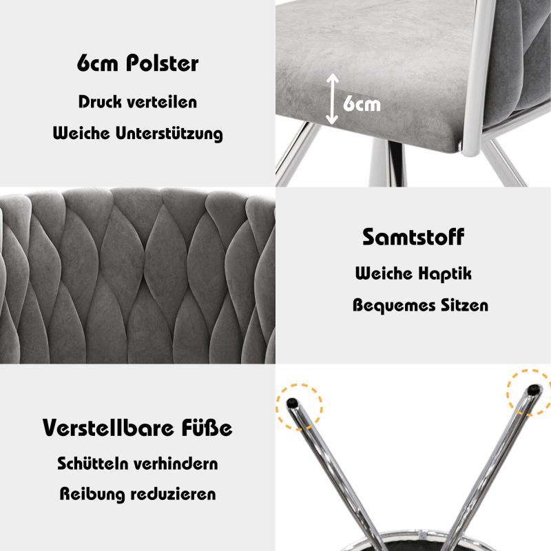 Draaifauteuil – Lounge stoel – Relaxstoel – Fauteuil – Leesstoel – 2-persoons velvet set – Grijs zilver – Metalen poten – 360° draaibaar – Comfortabel en stijlvol