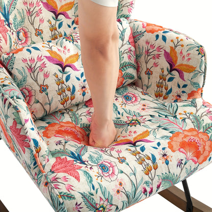 Bohemien Bloemen Schommelstoel – Hoge Rugleuning met Lendensteun, Ergonomisch Ontwerp op Soepele Schommelbasis – Stevig Staal- & Houtframe, Eenvoudige Montage – Lounge-stoelen voor Woonkamer of Slaapkamer