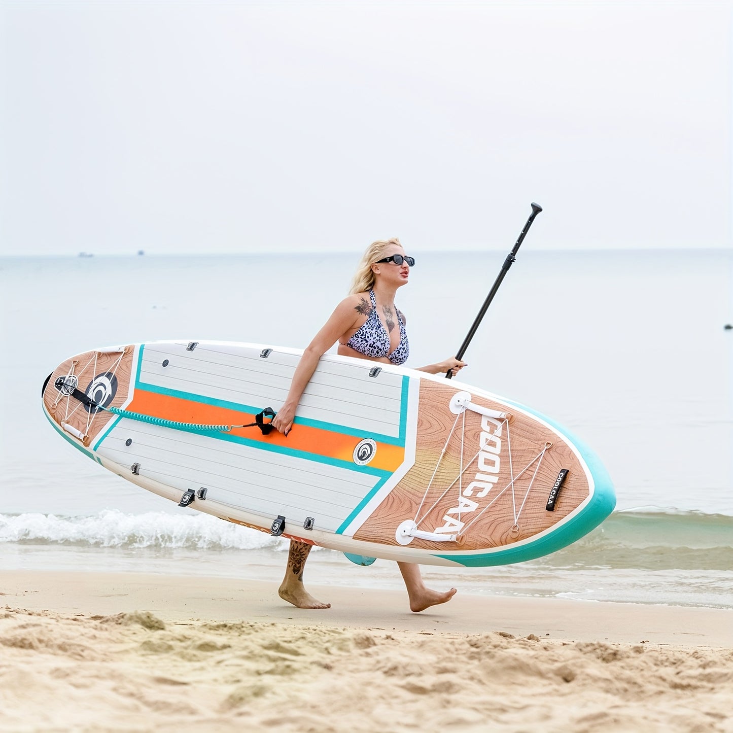 Stand Up Paddle Board – SUP Board – Inflatable Paddleboard – Surfboard – Watersportboard – Wood Grain Kleur – 360 cm Lang – Draagkracht 222 kg