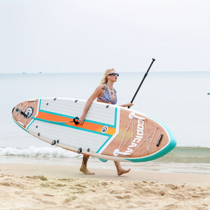 Stand Up Paddle Board – SUP Board – Inflatable Paddleboard – Surfboard – Watersportboard – Wood Grain Kleur – 360 cm Lang – Draagkracht 222 kg