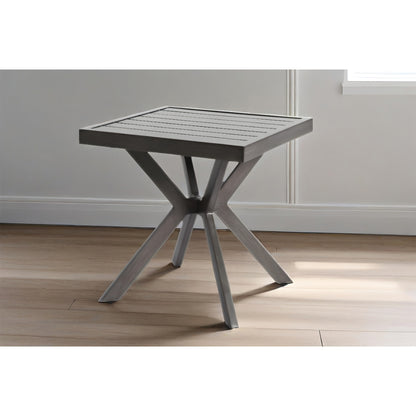 Bijzettafel – Sidetable – Salontafel – Banktafel – Nachtkastje – Weerbestendig Aluminium – Donkergrijs – Vierkant – Modern X-poot – Voor Binnen en Buiten