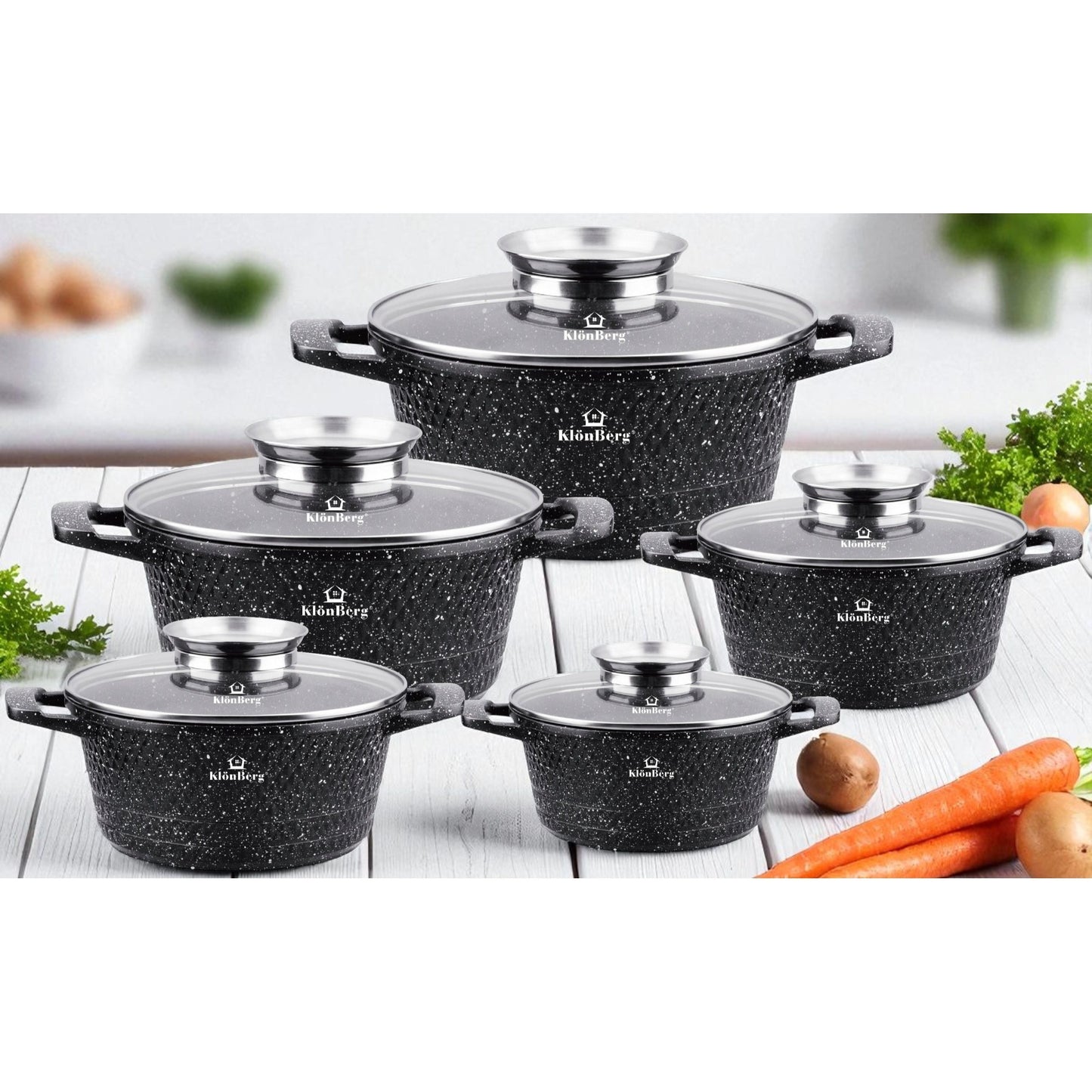 10-Delige Kookset – Pannenset – Kookpannen – Aluminium Pannen – Met Deksel – Antiaanbaklaag – Inductiegeschikt – Marmercoating – Duurzaam & Lichtgewicht