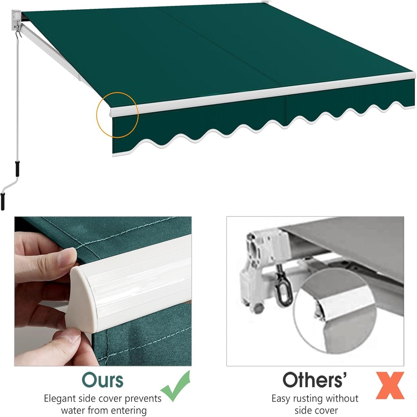 Knikarmscherm – Uitvalscherm – Zonnescherm – Luifel – Zonwering – Handbediend – 300x250 cm – Aluminium Frame – UV-bestendig Polyester – Verstelbare Hoek 40-100° – Waterafstotend