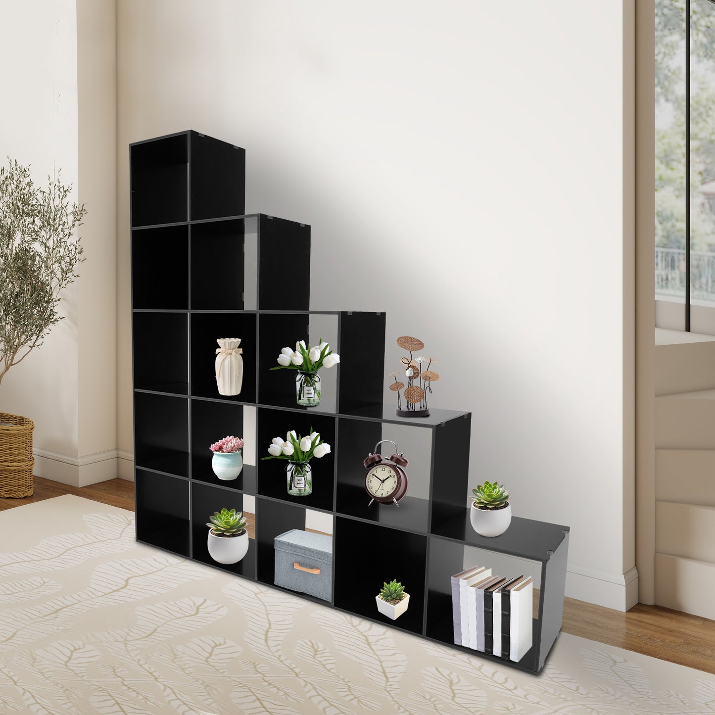 15-Cube L-Shaped Storage Bookcase | Black Plastic Freestanding Organizer for Home & Office, Contemporary Style by NaMaSyo, Corner Shelves