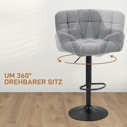 2-delige bartafelstoelenset – barkrukken – barstoelen – barkrukset – verstelbare barkruk – retro design – verstelbare zithoogte 62-85 cm – zachte fleece bekleding – grijs-zwart