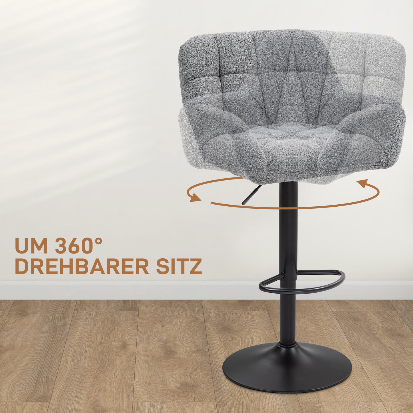 Barkrukken – Barstoelen – Krukken – Hoge Stoelen – Keukenkrukken – Verstelbare Zithoogte – Zachte Fleece Bekleding – Set van 2 – Retro Design Grijs Zwart