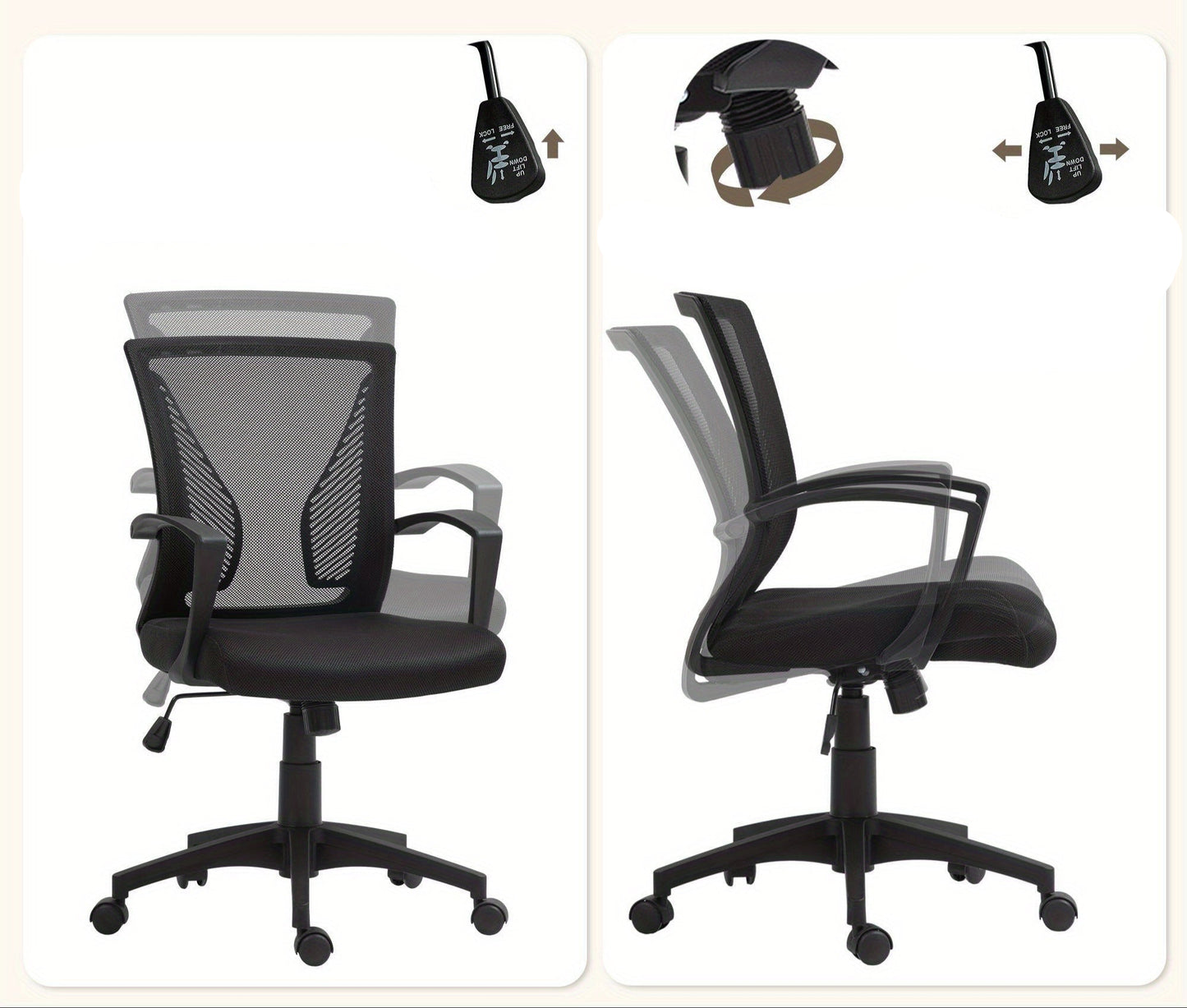 Bureaustoel – Office Chair – Kantoorstoel – Draaistoel – Bureaustoelen – Kantelfunctie – Verstelbare Zithoogte – Max. 120 kg – Zwart