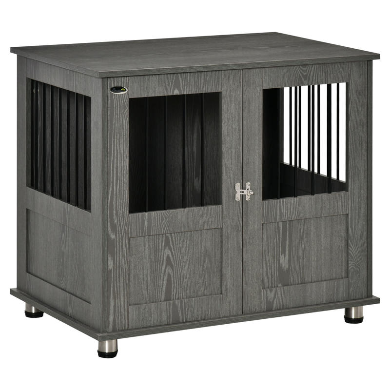 Hondenbench – Hondenhok – Hondenkooi – Hondenhuis – Kennel – Extra Ruim – Hout & Metaal – Dubbele Deuren Met Magneetsluiting – Modern Grijs – Voor Middelgrote en Grote Honden