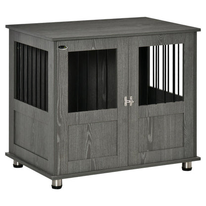Hondenbench – Hondenhok – Hondenkooi – Hondenhuis – Kennel – Extra Ruim – Hout & Metaal – Dubbele Deuren Met Magneetsluiting – Modern Grijs – Voor Middelgrote en Grote Honden