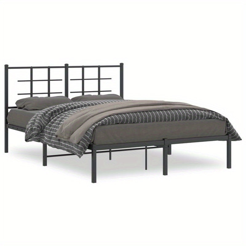 Bed Frame with Headboard Metal Black 135X190 Cm
