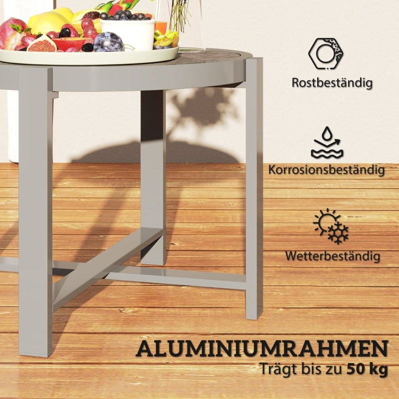 Buitentafel – Bijzettafel – Balkontafel – Koffietafel – Eettafel – Verstelbare Hoogte – Weerbestendig Aluminium met Marmerlook Tafelblad
