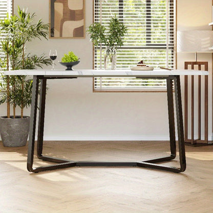 Eettafel – Dinertafel – Tafel – Eetkamertafel – Woonkamertafel – Marmeren MDF Blad – Zwarte Metalen Poten – 138x75x76cm – Klassiek Stijl – Zonder Montage