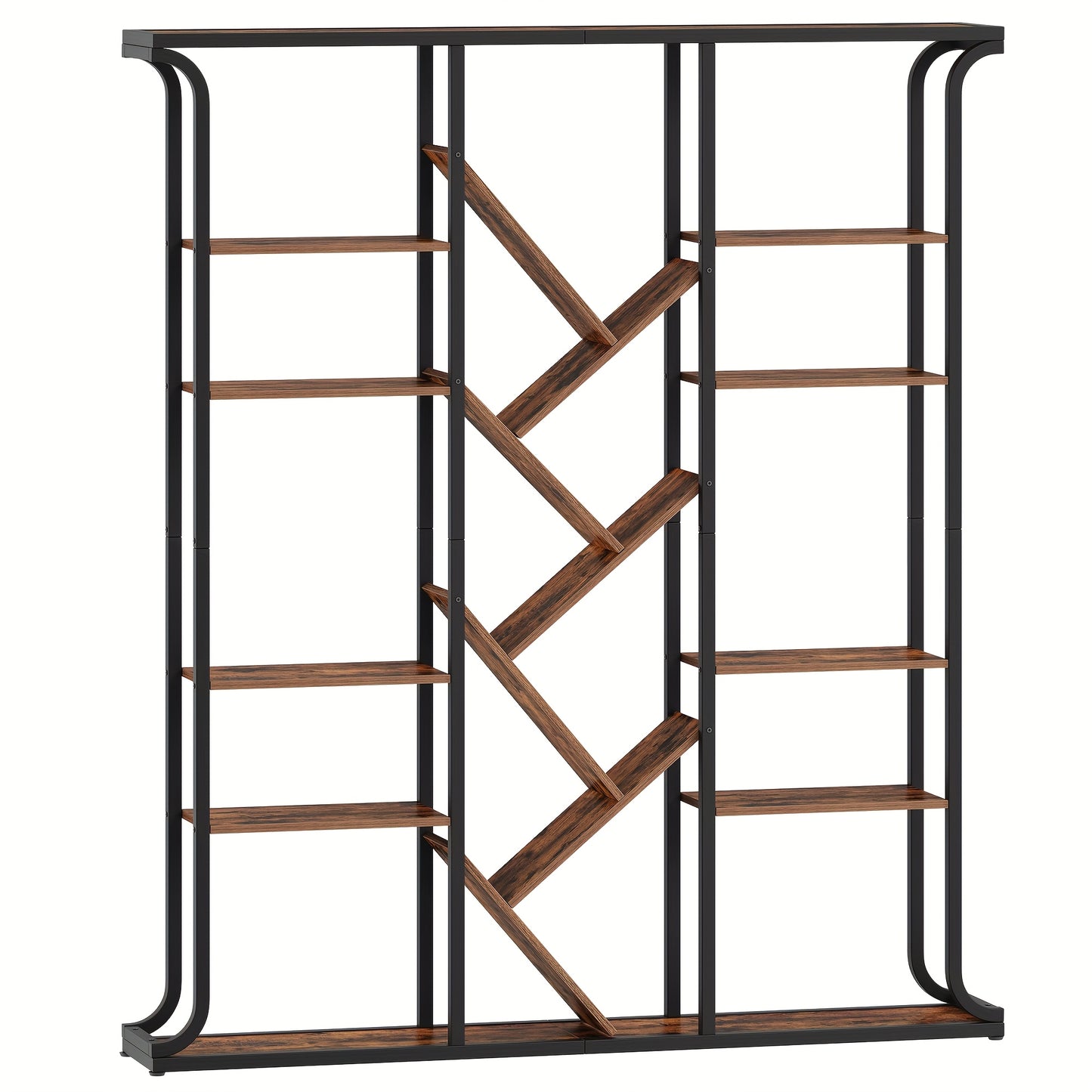 Bookshelf, 3 Columns 6 Tier Tree-Shaped Bookcase, 17 Compartments Open Independent Shelves, for Home Office, Bedroom, Living Room, 24 X 156 X 180cm
