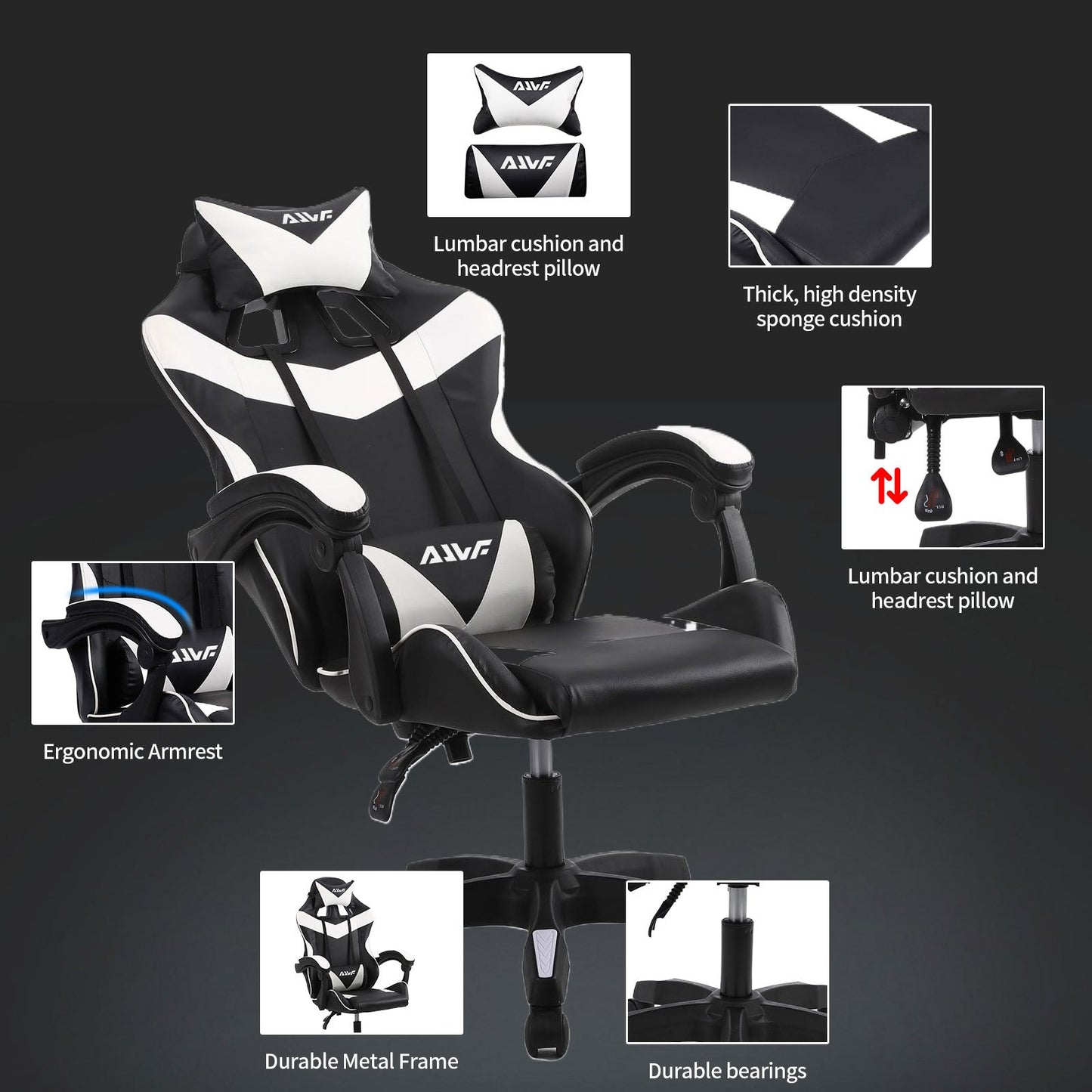 High-Back Gaming Chair PC Office Chair Computer Racing Chair PU Desk Task Chair Ergonomic Executive Swivel Rolling Chair with Lumbar Support for Back Pain Women, Men