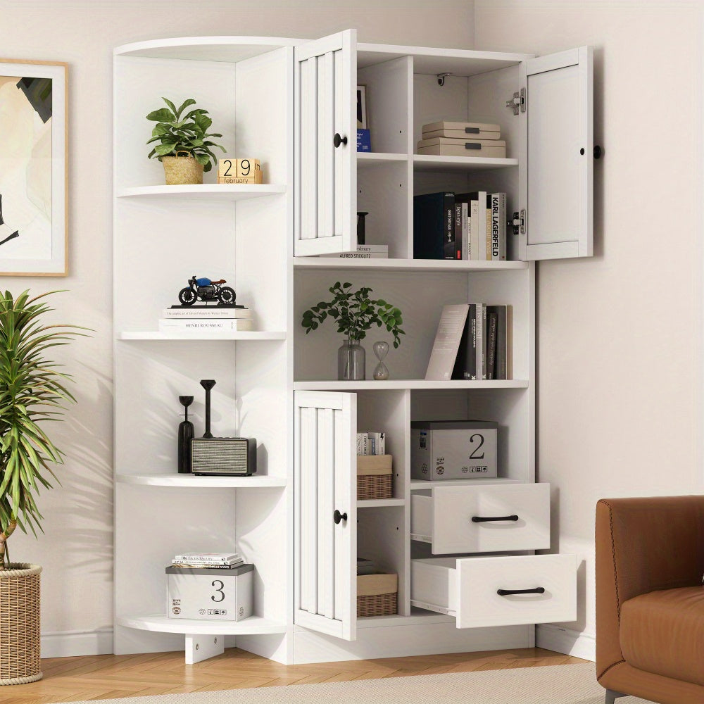 Hoekkast – Opbergkast – Hoekmeubel – Kast – Ladekast – Wit – 14 Opbergvakken – Ruimtebesparend Design – 104x35x155 cm – Stevige Duurzame Constructie