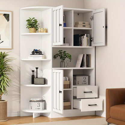 Hoekkast – Opbergkast – Hoekmeubel – Kast – Ladekast – Wit – 14 Opbergvakken – Ruimtebesparend Design – 104x35x155 cm – Stevige Duurzame Constructie