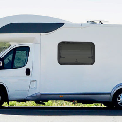 Schuifraam Caravan – Raam Camper – Ventilatieraam – Inzethor – Zonneluifel – Aluminium Frame – 85° Openstand – Geïntegreerd Hor en Zonwering Zwart