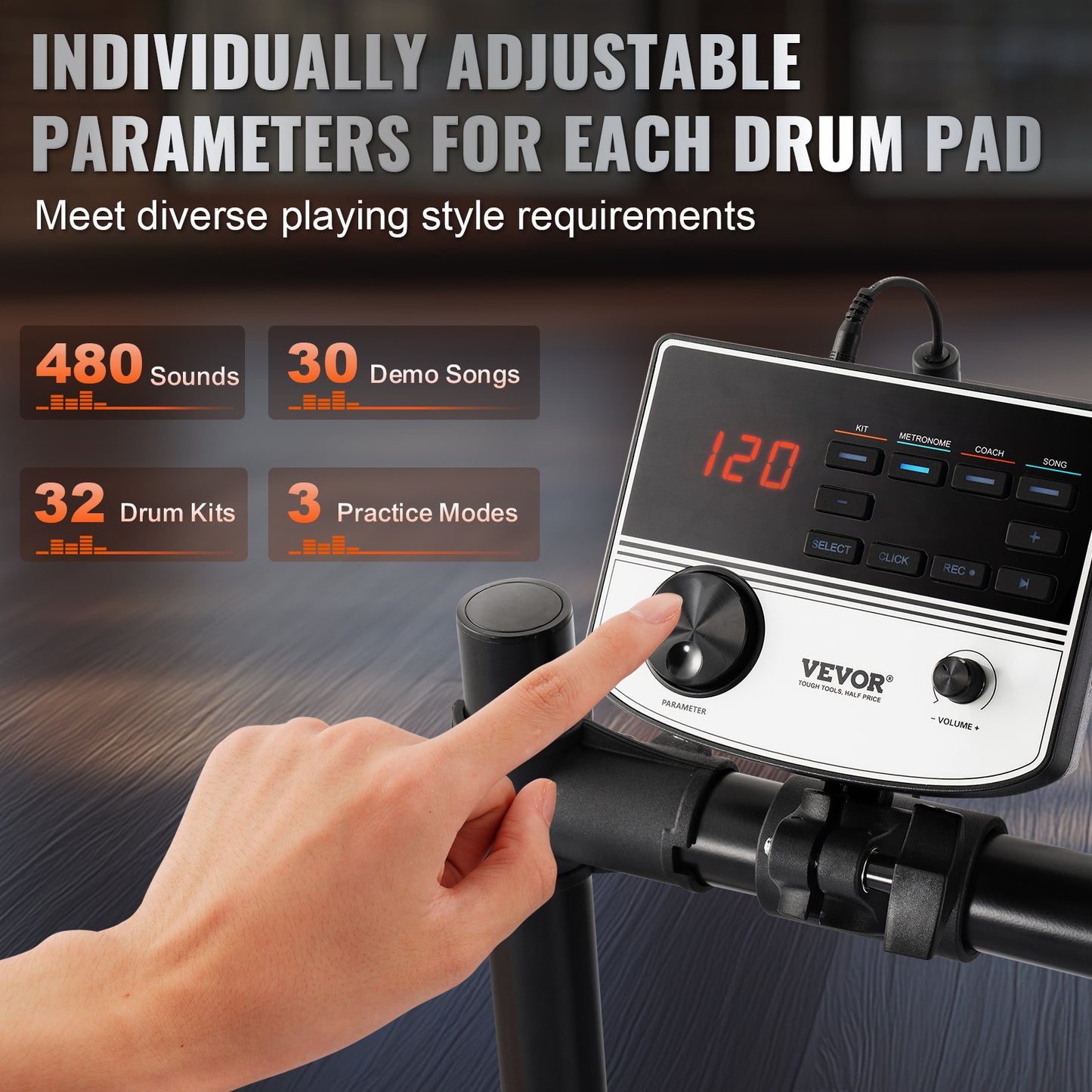 Elektronische Drumstel – Elektrisch Drumstel – E-Drum – Digitaal Drumstel – Elektronisch Drumkit – 480 Geluiden – Verstelbaar Standaard
