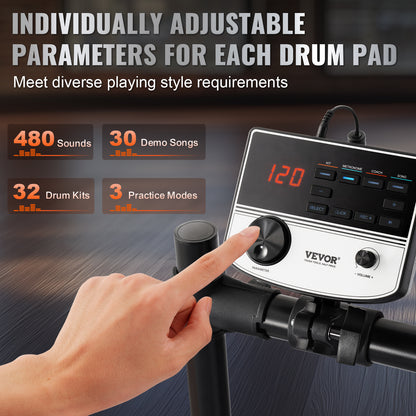 Elektronische Drumstel – Elektrisch Drumstel – E-Drum – Digitaal Drumstel – Elektronisch Drumkit – 480 Geluiden – Verstelbaar Standaard