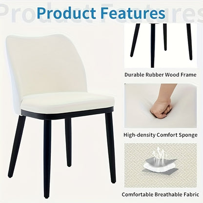 Set of 2 Modern White & Black Fabric Dining Chairs with Padded Seats & Legs - Heavy-Duty Bohemian Style Kitchen Table Chairs, Easy-Clean Upholstery for Home, Restaurant, Cafe (White/Black, Frame), Mid Century Modern, Space Sa