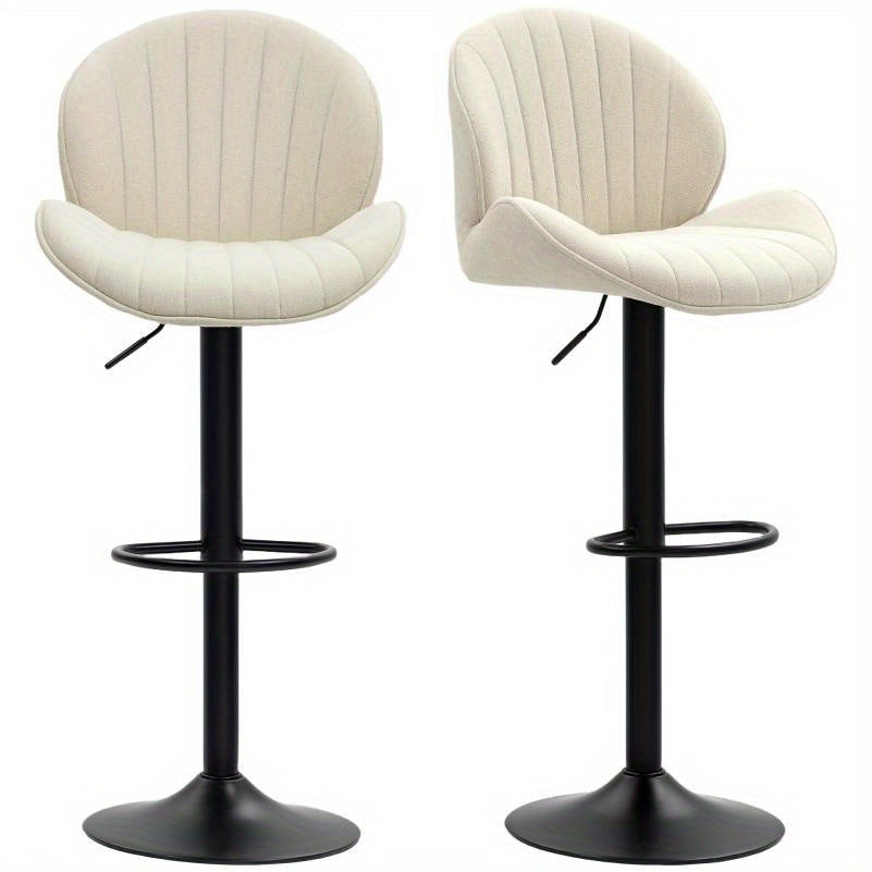 Barkrukset – Barkrukken – Barstoelen – Keukenstoelen – Zitkrukken – Verstelbare Zithoogte – Draaibare Stoffen Zitting – Beige Met Zwart Stalen Frame
