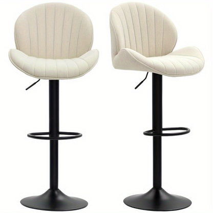 Barkrukset – Barkrukken – Barstoelen – Keukenstoelen – Zitkrukken – Verstelbare Zithoogte – Draaibare Stoffen Zitting – Beige Met Zwart Stalen Frame