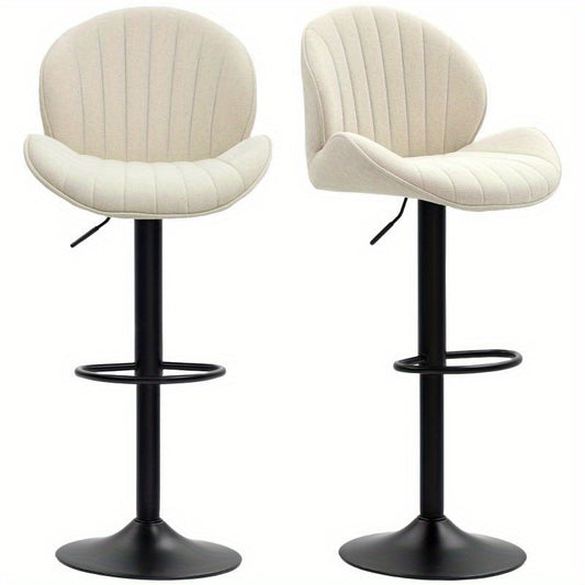Barkrukset – Barkrukken – Barstoelen – Keukenstoelen – Zitkrukken – Verstelbare Zithoogte – Draaibare Stoffen Zitting – Beige Met Zwart Stalen Frame