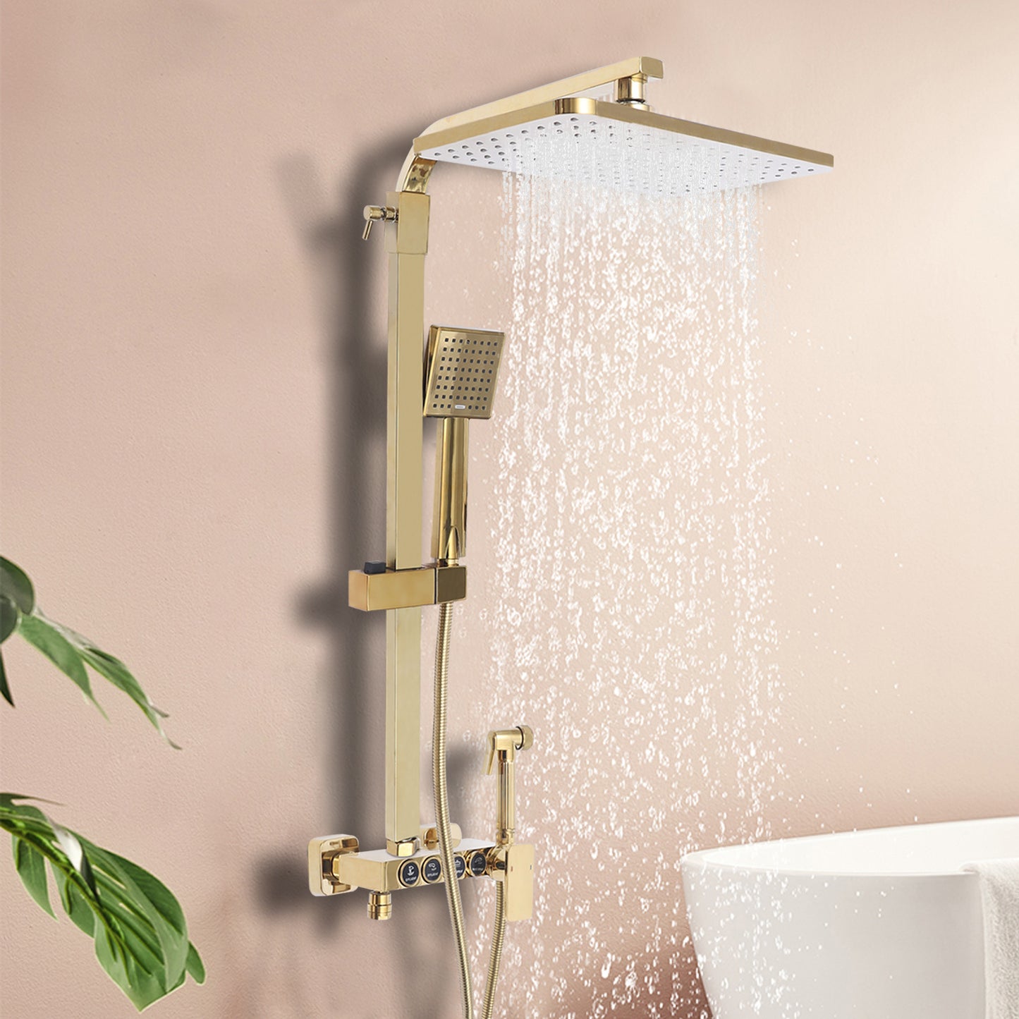 Douchekraan Set – Douchekraan – Douchekop – Douche Set – Douchekraan Compleet – Goud Geborsteld – 31,5 x 22 cm – Verstelbare Handdouche