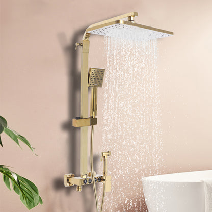 Douchekraan Set – Douchekraan – Douchekop – Douche Set – Douchekraan Compleet – Goud Geborsteld – 31,5 x 22 cm – Verstelbare Handdouche