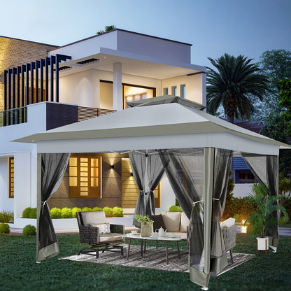 3.6*3.6m Outdoor Gazebo Pop Up Gazebo Canopy With Mosquito Netting Patio Gazebo Canopy Tent Backyard Canopy With 2-Tiered Vented Top 3 Adjustable Height And 144 Square Ft Of Shade