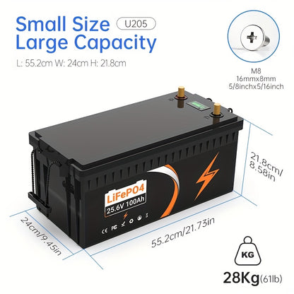 LiFePO4 Accu – Lithium Accu – Camper Accu – Energieopslag – 25.6V 100Ah – 800A Piekstroom – 10 Jaar Levensduur