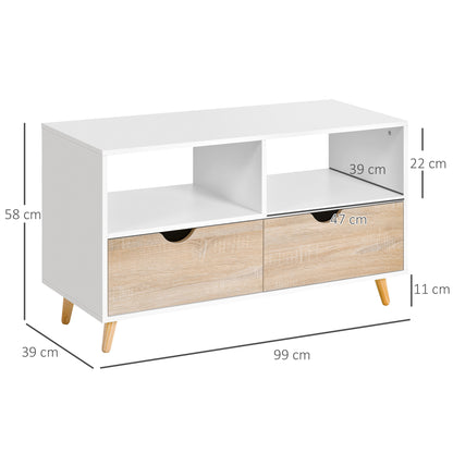 TV-meubel – TV-kast – Lowboard – Woonkamermeubel – Entertainmentmeubel – Scandinavisch design – 2 Lades – Licht Eiken Wit