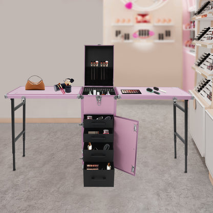 Inklapbare Nageltafel – Mobiele Manicure Tafel – Nagelstudio Werkbank – Beauty Tafel – Nageltools Organizer – Stevig Aluminium Frame – Met Wieltjes en Slot Rosa