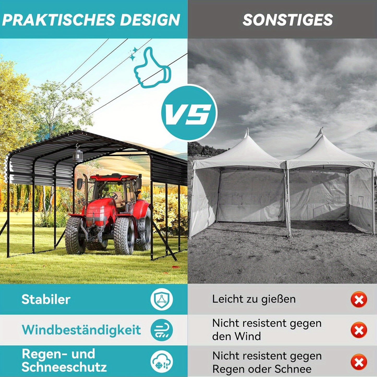 Metalen Carport – Overkapping – Garage – Carport Dak – Voertuig Shelter – 6x3,7m – Gegalvaniseerd Dak – Stevige Gepoedercoate Stalen Constructie