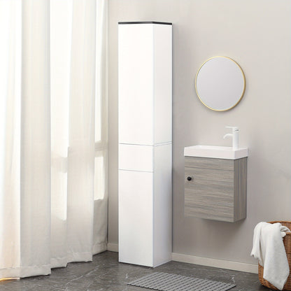 Kleankin Tall Space-Saving Bathroom Cabinet with 2 Doors, 2 Cabinets & Adjustable Shelves - Modern & Design, MDF/Fiberboard Construction, Moisture-Resistant Hardwood Frame, -Tip Safety System, Golden-Toned Hardware - Over-The