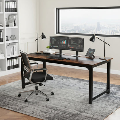 Industrieel Bureau – Werkplek – Schrijftafel – Computerbureau – Vergadertafel – Vintage Bruin/ Zwart – 160 cm Breed – Stevige Metalen Poten – Ruim Werkblad – Veel Beenruimte