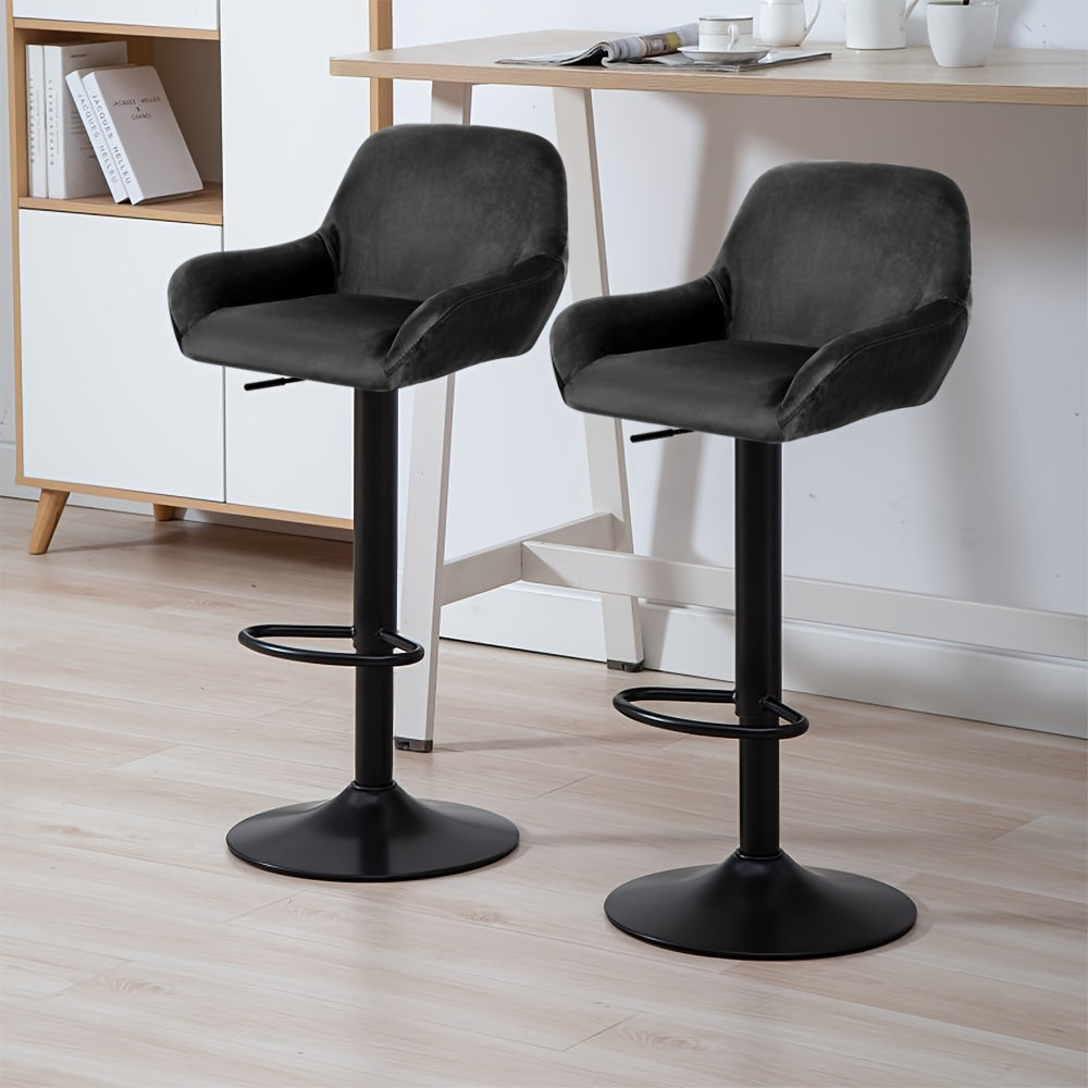 Barstoelen Set 2 – Barkrukken – Hoge Stoelen – Keukenstoelen – Draaibare Krukken – Modern Design – Fluwelen Bekleding – 360° Swivel – Zwarte Metalen Poten – Verstelbare Hoogte 86-106 cm