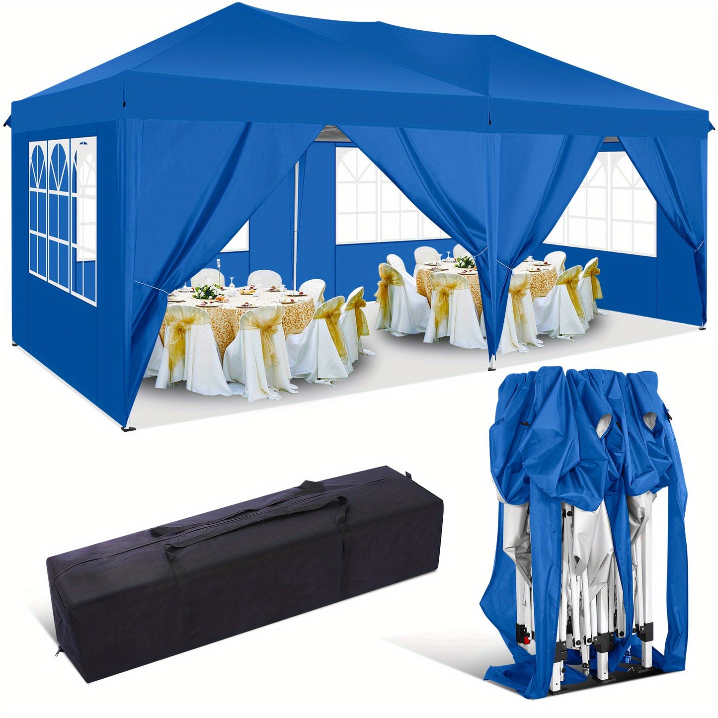 Pop-up Partytent – Veranda Tent – Zonnescherm – Markt Tent – Overkapping – 3,05x6,1 Meter – 8 Afneembare Zijwanden – Draagtas Inclusief