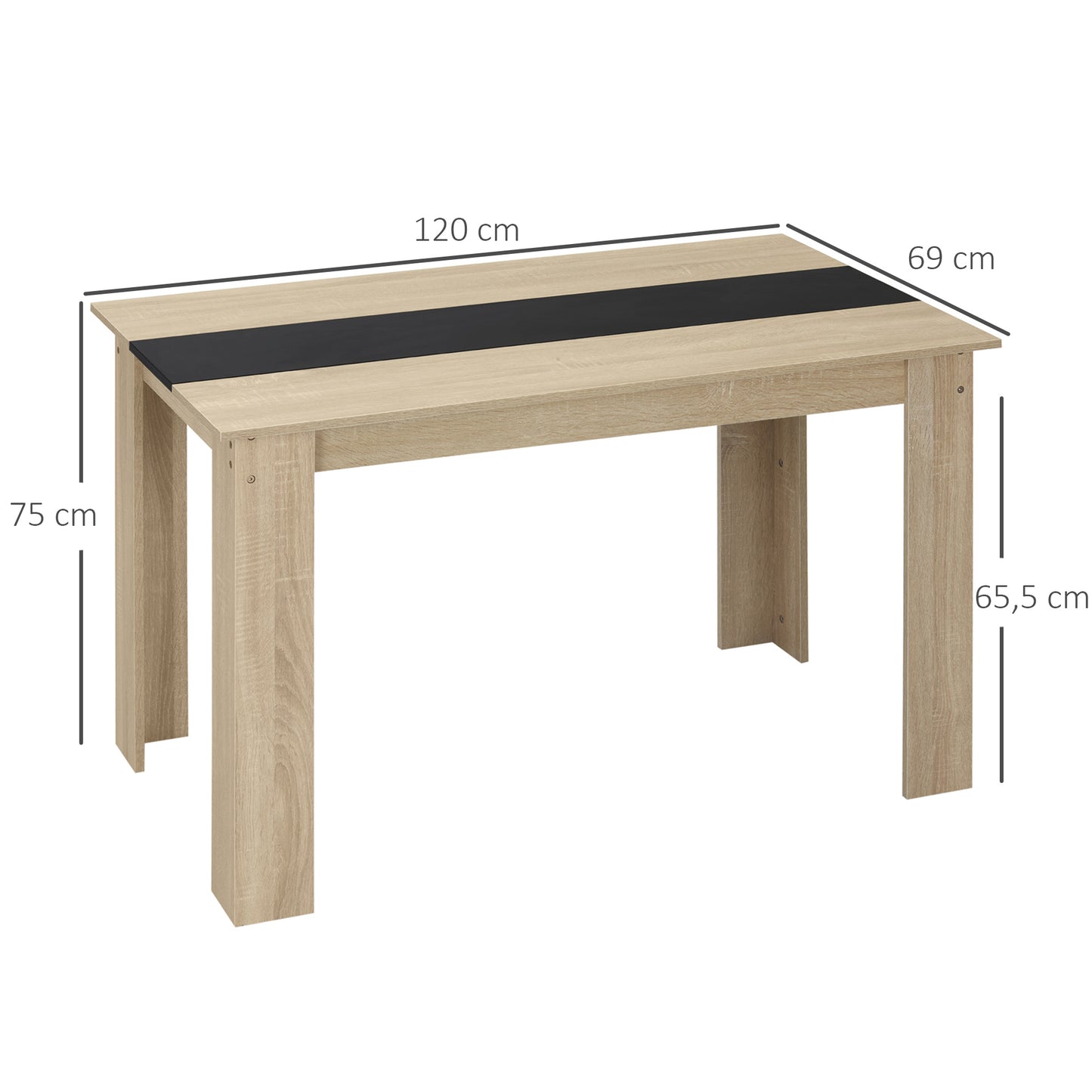 Eettafel – Tafel – Dinertafel – Keukentafel – Ruimtebesparende Tafel – Modern Design – Groot 120x69x75 cm – Zwart & Natuurlijk