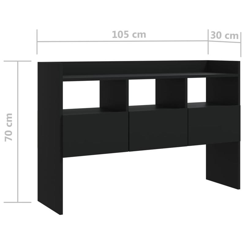 Modern Black Sideboard with Lockable Doors & Fire-Resistant Panels - Large -to-Ceiling (105x30x70cm) - Minimalist Black Wood Furniture for, Dining Room, Entryway - Easy Assembly