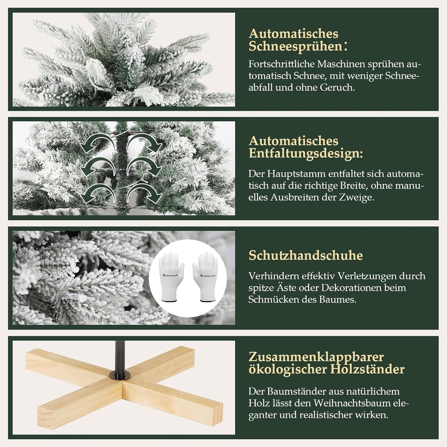 SALCAR Artificial Christmas Tree With, Snow Artificial Fir Tree, Gloves, Wooden Stand