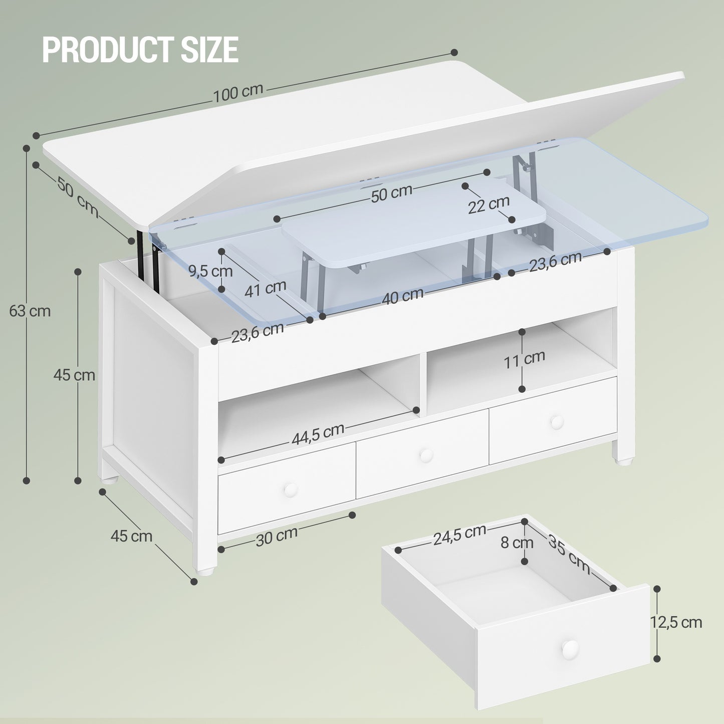 Salontafel – Verstelbare Tafel – Koffietafel – Woonkamertafel – Eettafel – Wit – Pneumatisch Hoogte Verstelbaar – Uitschuifbaar tot 100 × 100 cm