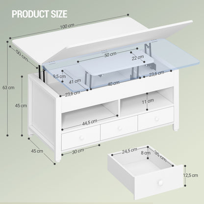 Salontafel – Verstelbare Tafel – Koffietafel – Woonkamertafel – Eettafel – Wit – Pneumatisch Hoogte Verstelbaar – Uitschuifbaar tot 100 × 100 cm