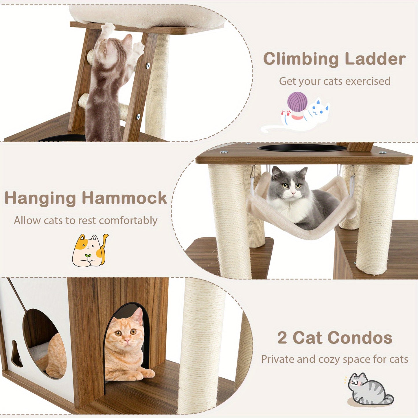 Krabpaal – Kattenboom – Kattenhuis – Kattenmeubel – Kattentoren – Multi-Level Kattenboom – Robuuste Stalen Constructie – Uitneembare Wasbare Ligplekken