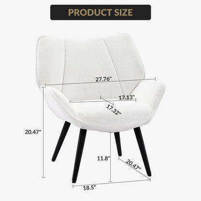Mid-Century Armstoel – Accentstoel – Fauteuil – Leunstoel – Witte Lounge Stoel – Comfortabele Zitting – Stevige Metalen Poten