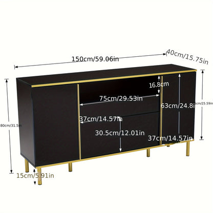 Sideboard, sideboard with four doors, one drawer and a large compartment, space-saving, bedroom chest of drawers, high-gloss sideboard, two colours to choose from, dimensions L150/W40/H80